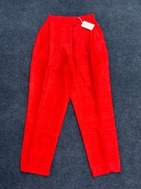 NWT Julia Amory Dupioni Silk Pleated Deco Pants in Red Small